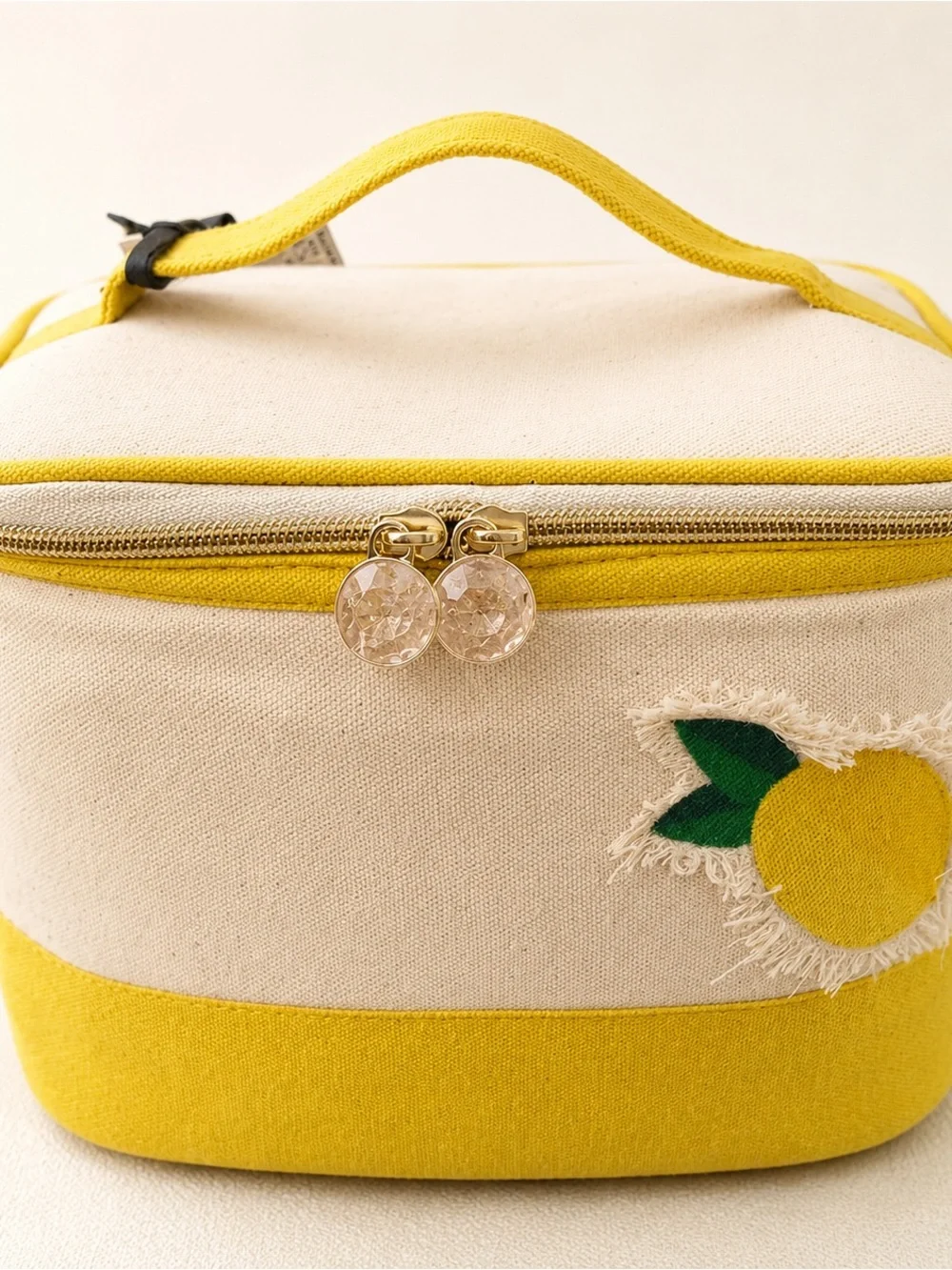 NWT Dabney Lee Lemon Appliqué Cosmetic Train Case Yellow Canvas